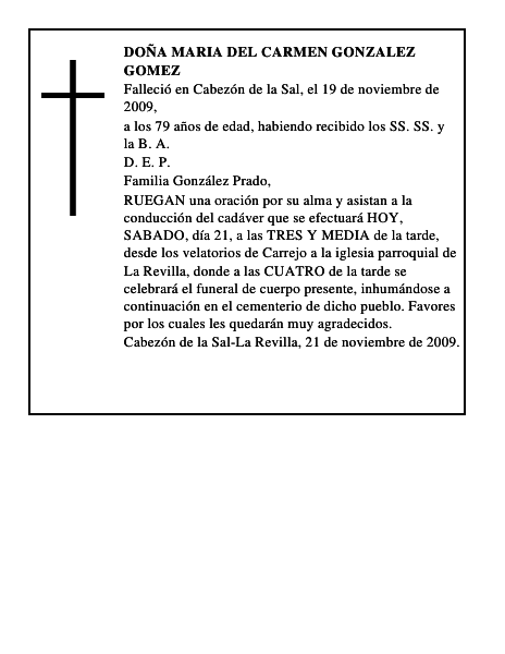 DOÑA MARIA DEL CARMEN GONZALEZ GOMEZ