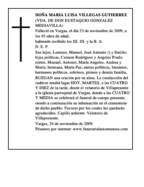 DOÑA MARIA LUISA VILLEGAS GUTIERREZ