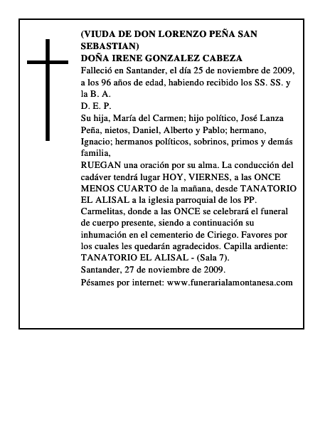 DOÑA IRENE GONZALEZ CABEZA