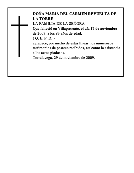 DOÑA MARIA DEL CARMEN REVUELTA DE LA TORRE