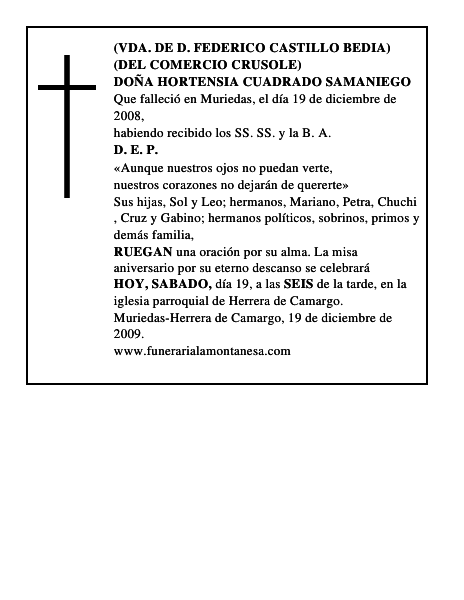 DOÑA HORTENSIA CUADRADO SAMANIEGO