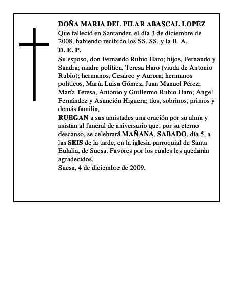 DOÑA MARIA DEL PILAR ABASCAL LOPEZ