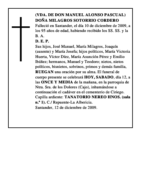 DOÑA MILAGROS SOTORRIO CORDERO