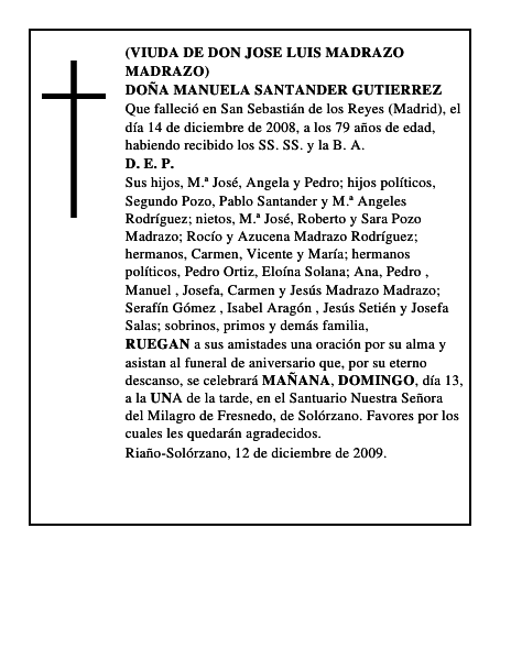 DOÑA MANUELA SANTANDER GUTIERREZ