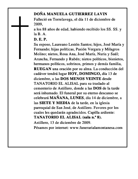 DOÑA MANUELA GUTIERREZ LAVIN