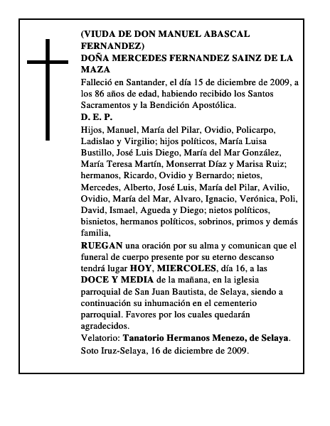DOÑA MERCEDES FERNANDEZ SAINZ DE LA MAZA