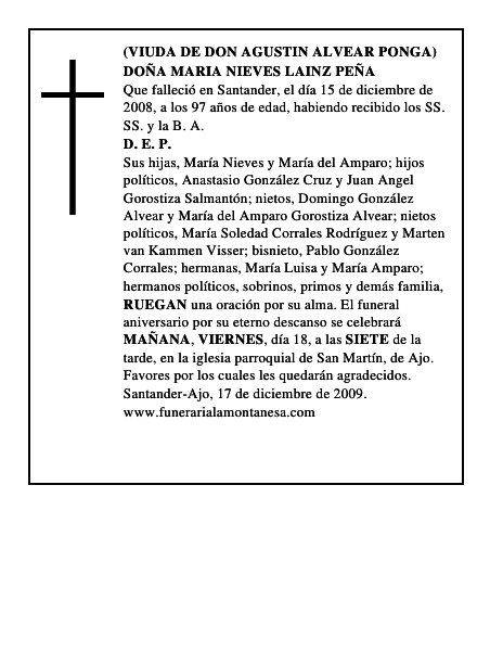 DOÑA MARIA NIEVES LAINZ PEÑA