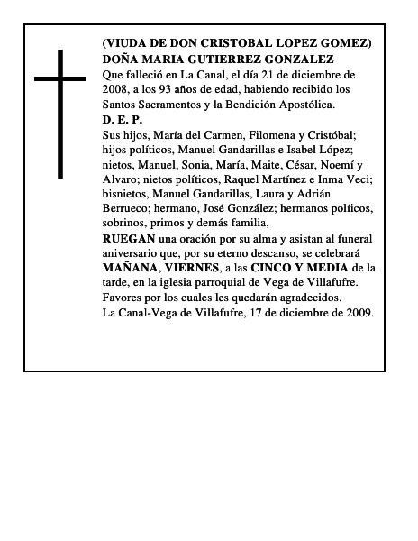 DOÑA MARIA GUTIERREZ GONZALEZ
