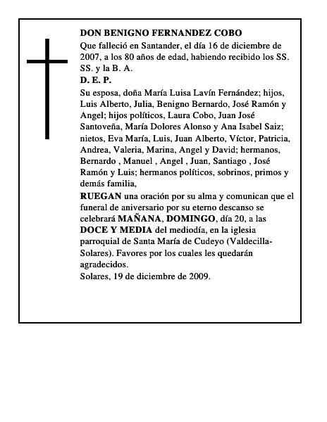 DON BENIGNO FERNANDEZ COBO