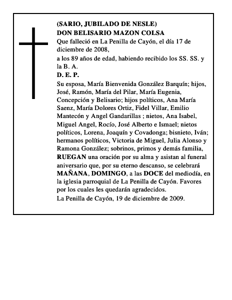 DON BELISARIO MAZON COLSA