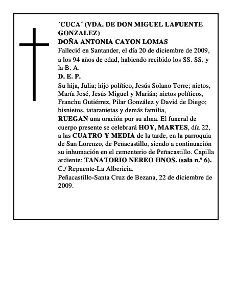 DOÑA ANTONIA CAYON LOMAS