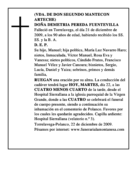 DOÑA DEMETRIA PEREDA FUENTEVILLA