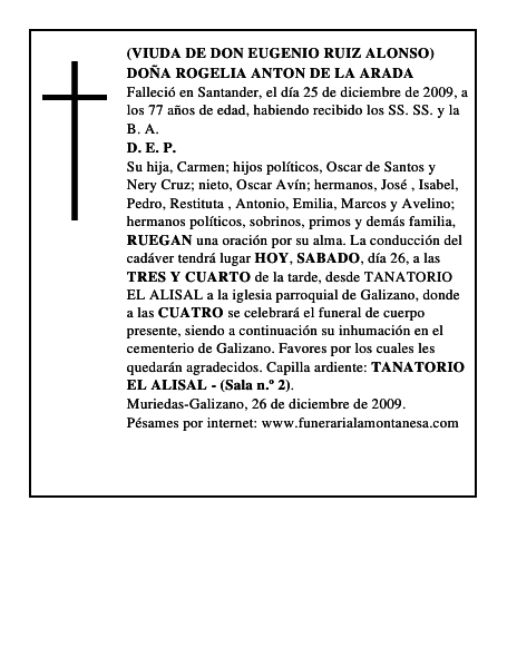 DOÑA ROGELIA ANTON DE LA ARADA
