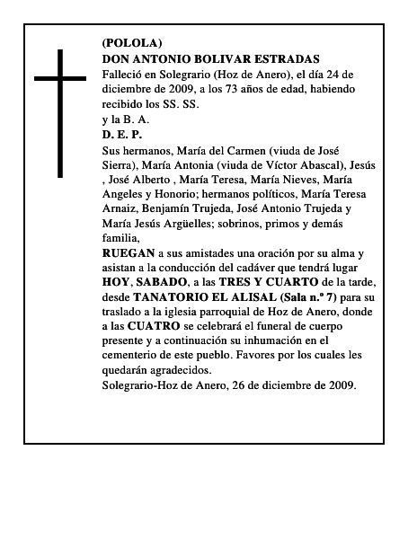 DON ANTONIO BOLIVAR ESTRADAS