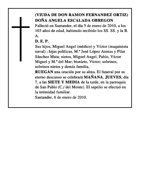 DOÑA ANGELA ESCALADA OBREGON