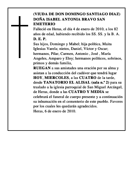 DOÑA ISABEL ANTONIA BRAVO SAN EMETERIO