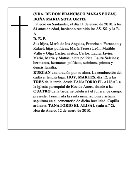 DOÑA MARIA SOTA ORTIZ