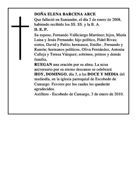 DOÑA ELENA BARCENA ARCE