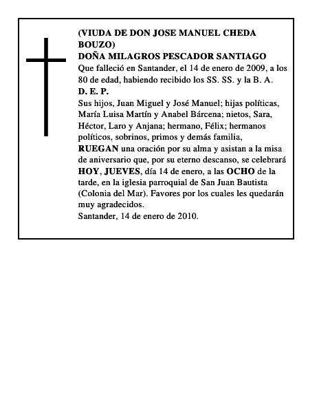DOÑA MILAGROS PESCADOR SANTIAGO