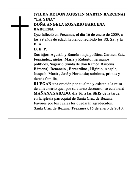 DOÑA ANGELA ROSARIO BARCENA BARCENA