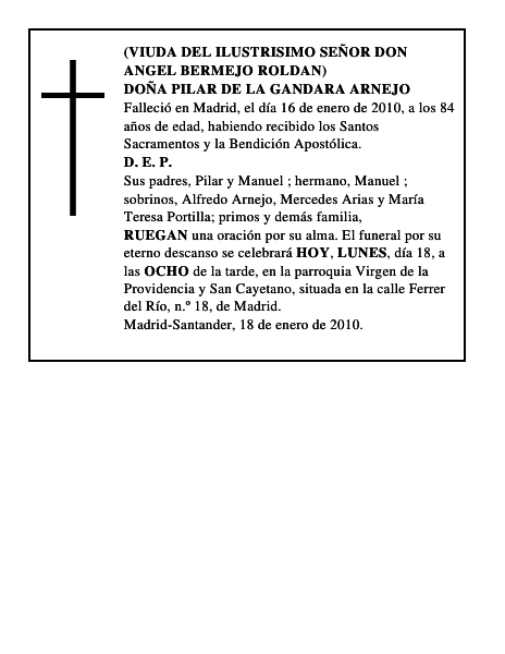 DOÑA PILAR DE LA GANDARA ARNEJO