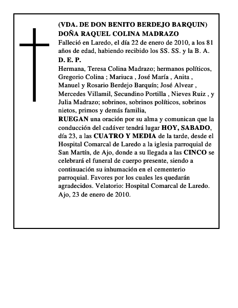 DOÑA RAQUEL COLINA MADRAZO