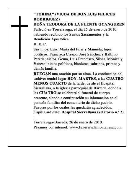 DOÑA TEODORA DE LA FUENTE OYANGUREN