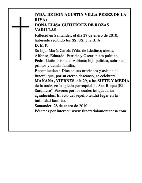 DOÑA ELISA GUTIERREZ DE ROZAS VARILLAS