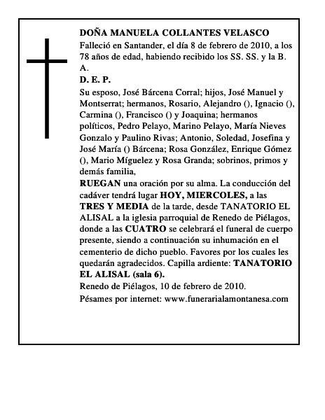 DOÑA MANUELA COLLANTES VELASCO