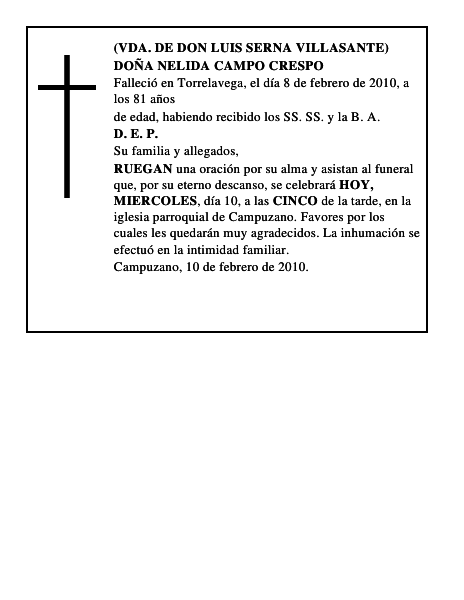 DOÑA NELIDA CAMPO CRESPO