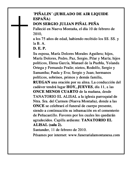 DON SERGIO JULIAN PIÑAL PEÑA