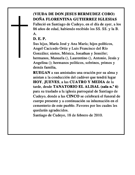DOÑA FLORENTINA GUTIERREZ IGLESIAS