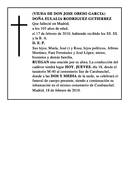 DOÑA EULALIA RODRIGUEZ GUTIERREZ