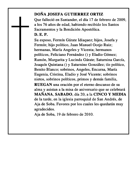 DOÑA JOSEFA GUTIERREZ ORTIZ