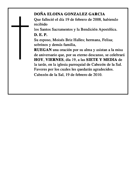 DOÑA ELOINA GONZALEZ GARCIA