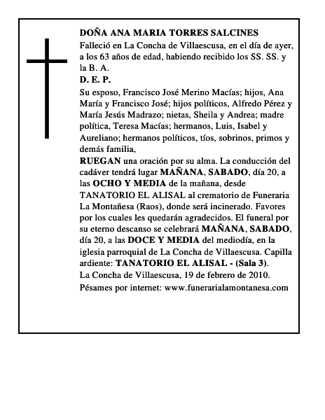 DOÑA ANA MARIA TORRES SALCINES