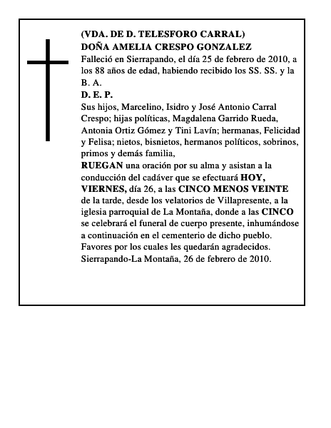DOÑA AMELIA CRESPO GONZALEZ