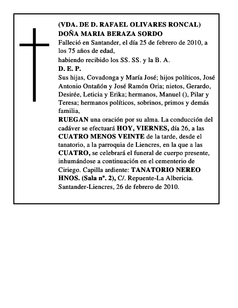 DOÑA MARIA BERAZA SORDO