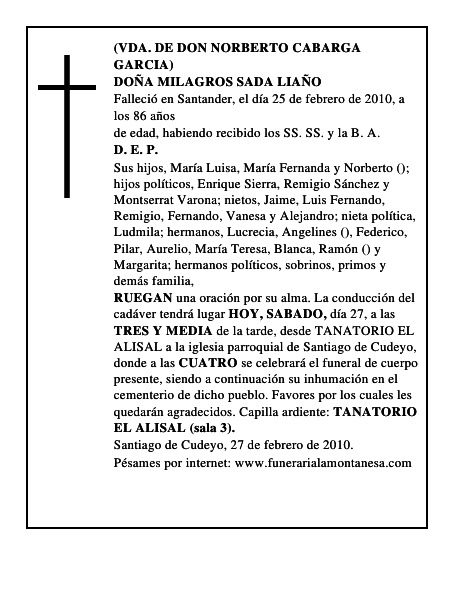 DOÑA MILAGROS SADA LIAÑO