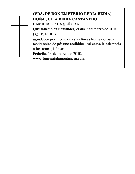 DOÑA JULIA BEDIA CASTANEDO