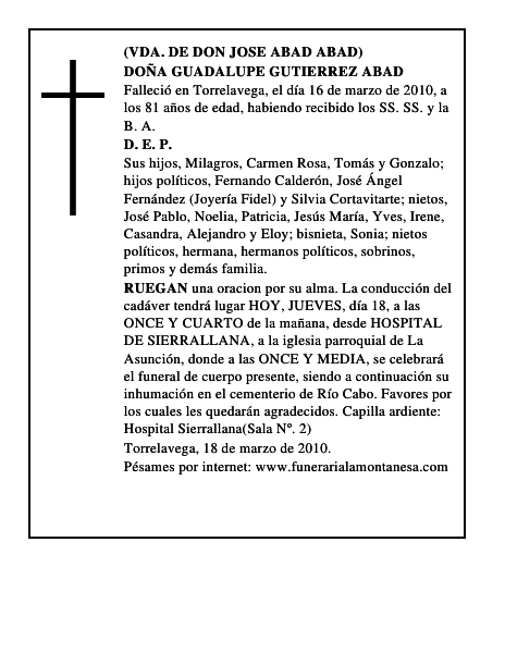 DOÑA GUADALUPE GUTIERREZ ABAD