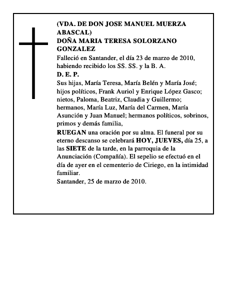 DOÑA MARIA TERESA SOLORZANO GONZALEZ