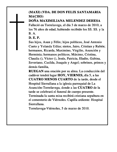 DOÑA MAXIMILIANA MELENDEZ DEHESA