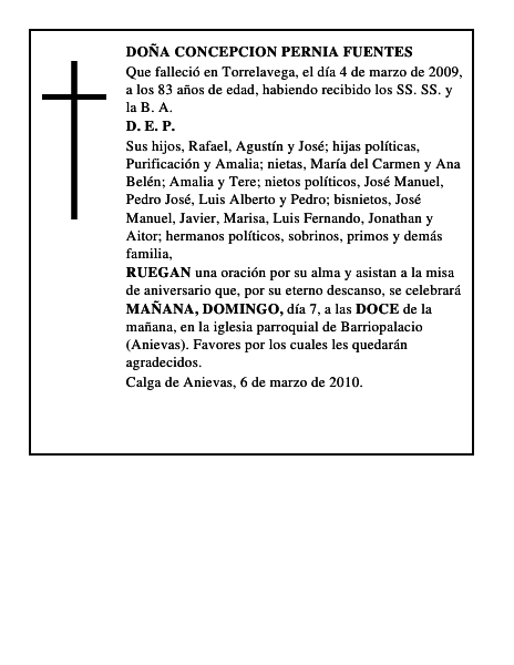 DOÑA CONCEPCION PERNIA FUENTES