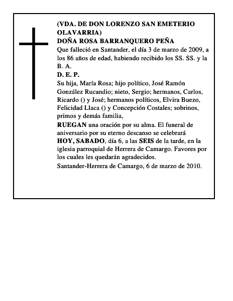 DOÑA ROSA BARRANQUERO PEÑA