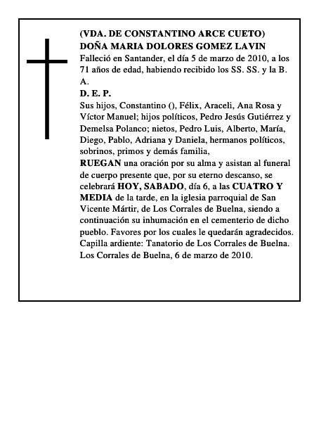 DOÑA MARIA DOLORES GOMEZ LAVIN