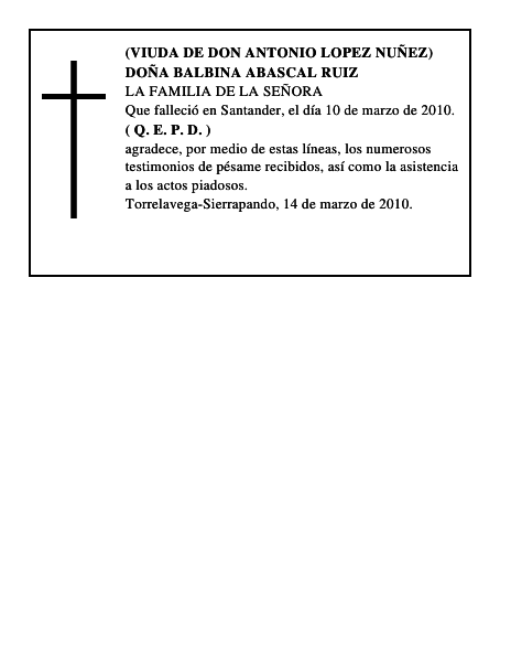 DOÑA BALBINA ABASCAL RUIZ