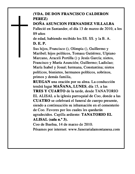 DOÑA ASUNCION FERNANDEZ VILLALBA