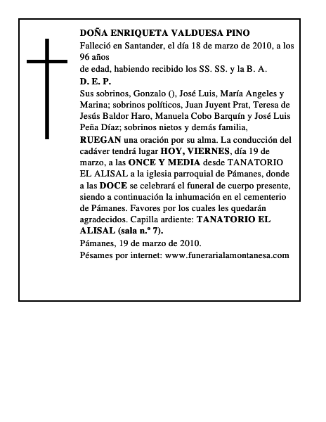 DOÑA ENRIQUETA VALDUESA PINO