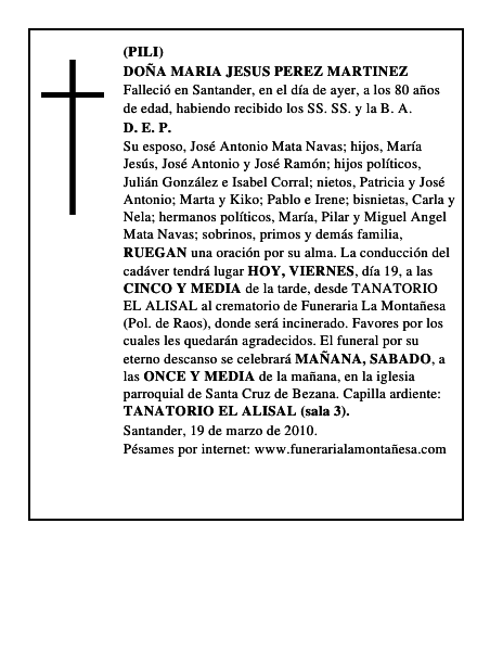DOÑA MARIA JESUS PEREZ MARTINEZ